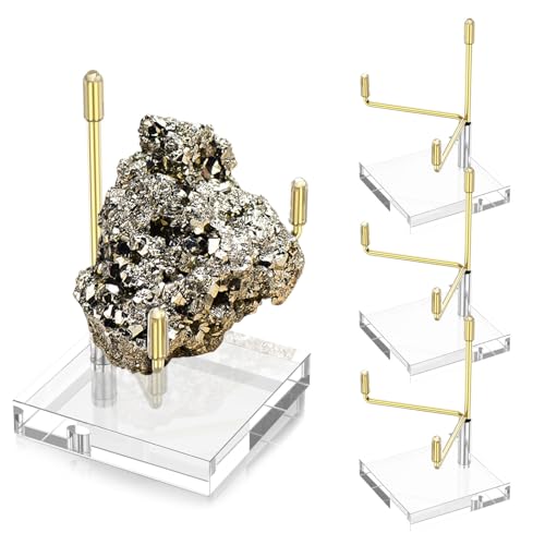 BUTORY 4 PCs Rock Display Ständer eleganter Kristallanzeigeständer mit einstellbaren Metallarmen Compact Rock Display Hold mehrputzer Kristallständer für Schreibtischregalschrank(golden) von BUTORY