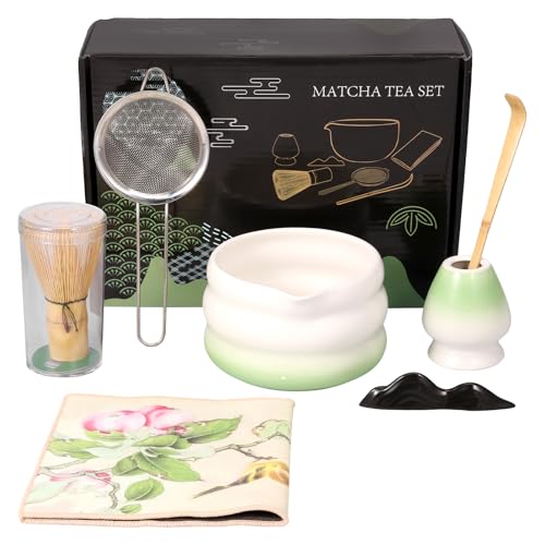 BUTORY 7 Stück Matcha Set Matcha Besen Set Matcha Schale Mit AusgießEr Matcha-Whisk Sieb TeelöFfel Matcha-Schneebesenhalter zubehör FüR Teeliebhaber(Grün) von BUTORY