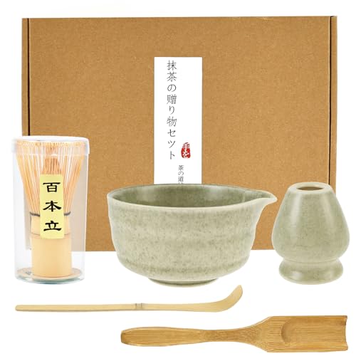 BUTORY 7 Stück Matcha Set Matcha Besen Set Matcha Schale Mit AusgießEr Matcha-Whisk Sieb TeelöFfel Matcha-Schneebesenhalter zubehör FüR Teeliebhaber((Grün Porzellan) von BUTORY