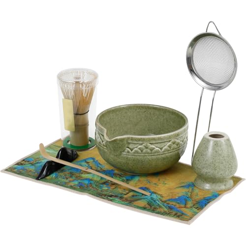 BUTORY 7 Stück Matcha Set Matcha Besen Set Matcha Schale Mit AusgießEr Matcha-Whisk Sieb TeelöFfel Matcha-Schneebesenhalter zubehör FüR Teeliebhaber((Moos grün) von BUTORY