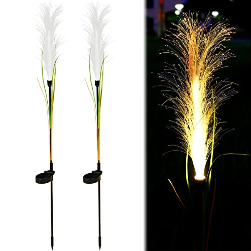 BUTORY A 2 Stück Solar Fiber Light Solar LED Reed Paey Light 600 mAh Solar Outdoor Light Solar Decorative Lampe Automatic Garden Papey Light mit Simulation für den Außenbereich von BUTORY