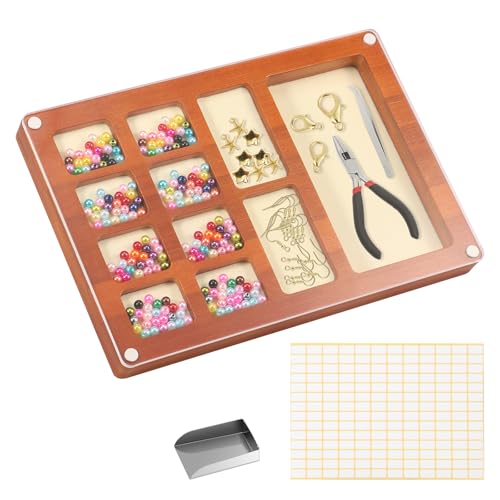 BUTORY Hölzerne Perlensortierschale tragbare Kompartiment -Samtpolsterkügelchen mit magnetischer Acrylabdeckung für die Heimschule für Heimschule(braun-1-Stil 1) von BUTORY
