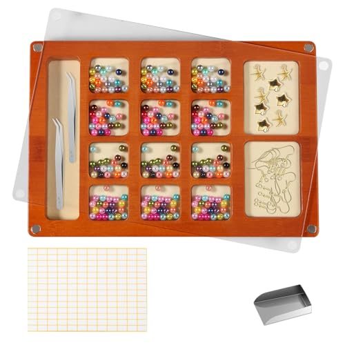 BUTORY Hölzerne Perlensortierschale tragbare Kompartiment -Samtpolsterkügelchen mit magnetischer Acrylabdeckung für die Heimschule für Heimschule(braun-1-Stil 2) von BUTORY