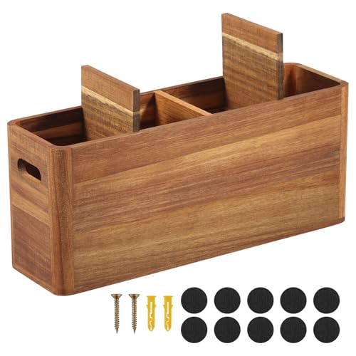 BUTORY Holz Utensil Organizer Küchenutensilienhalter Groß mit 4 Staufächern Holz Kochlöffelhalter Abnehmbare Ablage zur Anpassung des Platzes 2 Seitliche Griffe für Einfaches Bewegen Akazie von BUTORY