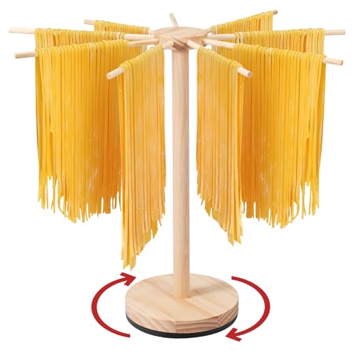 BUTORY Nudeltrockner Mit Drehbarem Sockel NudelstäNder Zum Trocknen Holz Nudel TrockenstäNder Mit 9 Abnehmbar Stangengriffen Pasta Trockner Bis Zu 4.5kg Nudeln Wiederverwendbar Für Pasta Nudeln von BUTORY