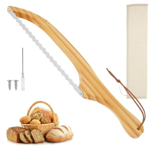 Brotmesser Mit Wellenschliff Ultrascharfes Edelstahl BrotsäGe BröTchenmesser Mit Komfortablem Griff Aus Holz, BäCkermesser Ideal Zum MüHelosen Schneiden Von Dicken Broten Kuchen (Eiche) von BUTORY
