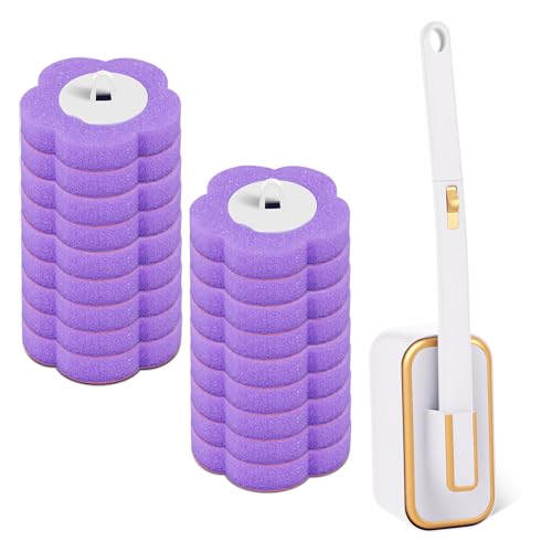 Einweg ToilettenbüRste 4er Set VerläNgertem Griff Und Halter Toilettenstab-Kit Mit 18 StüCk Reiniger NachfüLlungen Schwamm Wc-BüRsten FüR Badezimmerreinigung Waschbecken Badewanne von BUTORY