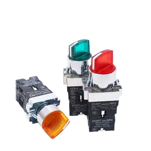 1PCS NP2 Selector 2/3 Gang Selbstsichernde Taste Grün Rot Gelb AC 220V 24V(Red,2 GEAR SELF-LOCK_AC DC 220V) von BUTPDYPEP