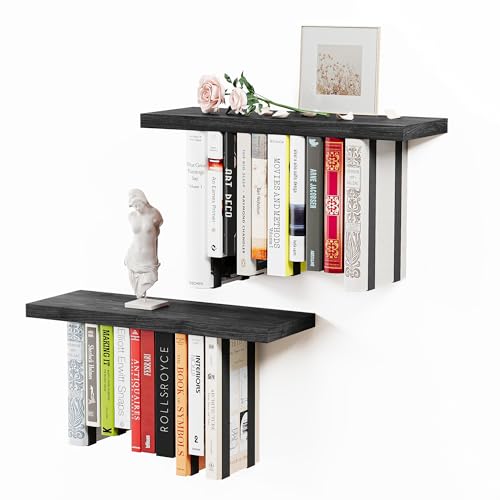 BUTUNITA Schwebende Bücherregale für die Wand, rustikales Holz-Bücherregal, kopfüber Bücherregal und Wandmontage, Bücherregale für Heimdekoration im Schlafzimmer, Wohnzimmer, Schwarz, 2 Stück BUTUNITA Schwebende Bücherregale für die Wand, rustikales Holz-Bücherregal, kopfüber Bücherregal und Wandmontage, Bücherregale für Heimdekoration im Schlafzimmer, Wohnzimmer, Schwarz, 2 Stück von BUTUNITA