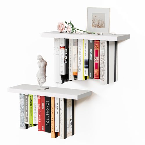 BUTUNITA Schwebende Bücherregale für die Wand, rustikales Holz-Bücherregal, kopfüber Bücherregal und Wandmontage, Bücherregale für Heimdekoration im Schlafzimmer, Wohnzimmer, Weiß, 2 Stück BUTUNITA Schwebende Bücherregale für die Wand, rustikales Holz-Bücherregal, kopfüber Bücherregal und Wandmontage, Bücherregale für Heimdekoration im Schlafzimmer, Wohnzimmer, Weiß, 2 Stück von BUTUNITA