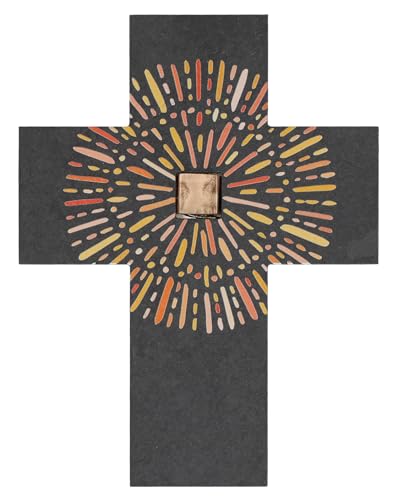 BUTZON & BERCKER Schieferkreuz - Jesus ist in unserer Mitte. Modernes Wandkreuz aus Schiefer mit perlmutt-beigem Mosaikstein. Zur Hochzeit oder Firmung. Format 17 x 13 cm von BUTZON & BERCKER