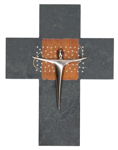 BUTZON & BERCKER Schieferkreuz mit Korpus aus Neusilber. Modernes Kruzifix nach einem Modell der Künstlerin Kerstin Stark im Geschenkset. Zur Hochzeit oder Firmung. Format 17 x 13,5 cm von BUTZON & BERCKER