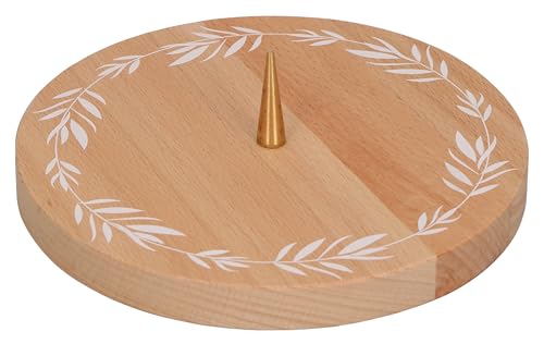 Butzon & Bercker Kerzenhalter aus Buchenholz - Eleganter Kerzenleuchter Holz für große Kerzen bis Ø 8 cm, Bedruckt mit zarter Blätterranke für kirchliche Feste & Hochzeiten von BUTZON & BERCKER