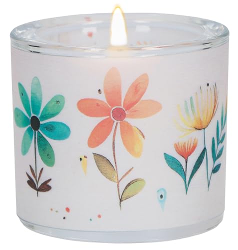 Butzon & Bercker Windlicht aus Glas - Blumengrüße. Zauberhaftes, hochwertiges Kerzenglas mit Blumenmotiv in bunten Farben, im Format 6 x 6,5 cm. Ideal als kleines Geschenk von BUTZON & BERCKER