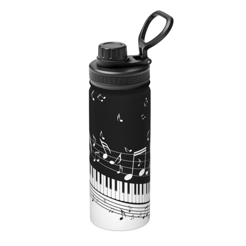 530 ml Sport-Isolierflasche, schwarz-weiß, Musiknotenkessel, Edelstahl, isolierte Wasserflasche, wiederverwendbare isolierte Wasserflasche, Weihnachtsbecher. von BUULOO