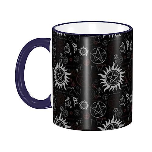 BUULOO Dge Color Keramik Supernatural Symbole Schwarze Tasse, Moderne Mode Tasse Griff Kaffeebecher, Tee/Getränk/Milch Multifunktionale Tasse von BUULOO