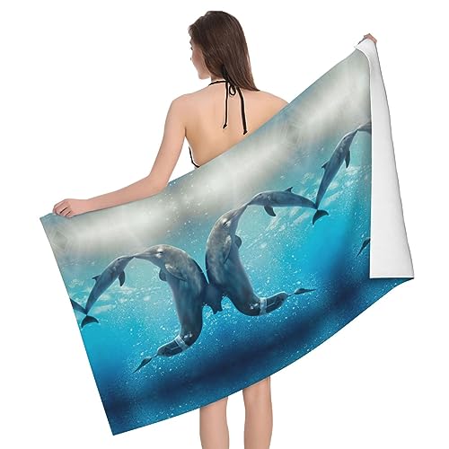 BUULOO Winter The Dolphin Badetuch, 80 × 130 cm, Mikrofaser, schnelltrocknend, Pool-Handtuch, super Softbeach, Sauna, Strandtuch, Geschenkideen, für Männer und Frauen von BUULOO