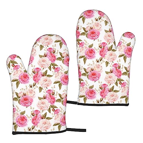 Mikrowelle Floral Blume Rose Rosa Handschuhe Kochen Backen Hitzebeständige Küche Polyester Handschuhe Ofenhandschuhe 1 Paar von BUULOO