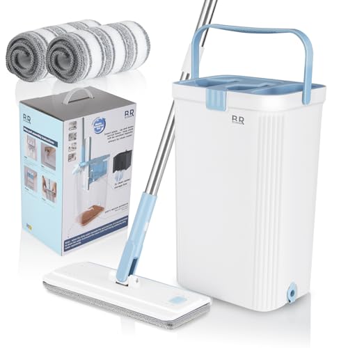 Spin Mop Eimer Set mit Spin 360 Auswringer und 2 Mikrofaser Mop Pad Kopf Teleskop Easy Press Griff mit Spin Dry Cleaning Caddy Set Mikrofaser Home Cleaning Clean Floor von BUUROOHM