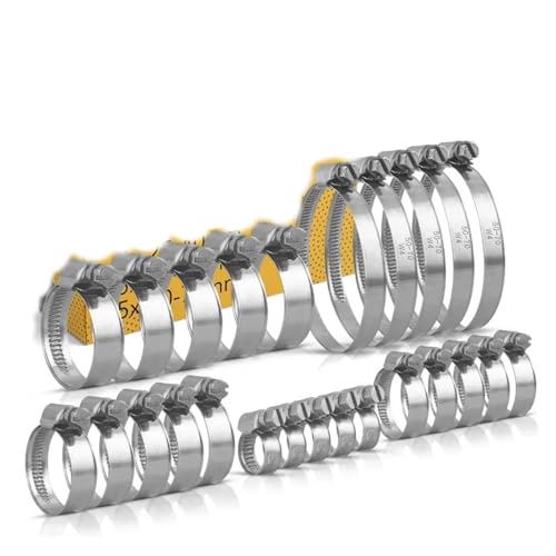 25 Stück Edelstahl-Schlauchschellen, Kreuz-Deutsch-Schellenclips for Luftschlauch, Wasserleitung, Kraftstoffschlauch, 5 Größen - leicht zu montieren von BUUV