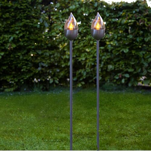 BUVTEC 2er-LED-Solar-Gartenfackel-Set 'Chiemsee', geschlossen, Edelstahl, ca.115 cm x 8 cm 1 Amber LED, mit Solarpanel, incl. Akku, Outdoor, Glas geschlossen, Winterfest BUVTEC 2er-LED-Solar-Gartenfackel-Set 'Chiemsee', geschlossen, Edelstahl, ca.115 cm x 8 cm 1 Amber LED, mit Solarpanel, incl. Akku, Outdoor, Glas geschlossen, Winterfest von BUVTEC
