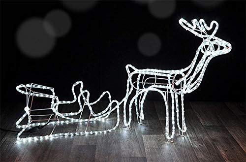 BUVTEC XL Weihnachts Silhouette Rentier mit Schlitten 145cm, 288 LED eisweiß, für Innen + Aussen von BUVTEC