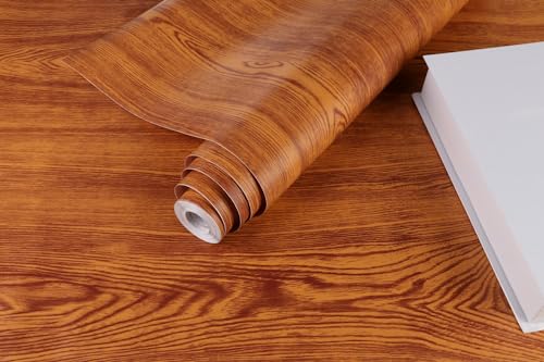 BUVU Klebefolie Möbel braun Holzoptik Möbelfolie Selbstklebende Folie Holz Tapete 45cm X 300cm braun Vintage Streifen Folie Wasserdicht Wandtapete für Möbel Wände Schränke Küche Tische von BUVU