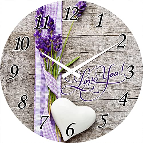 BUVU VM15A1032A Glass Wall Clocks, Love You! (Lavender and Heart) von BUVU