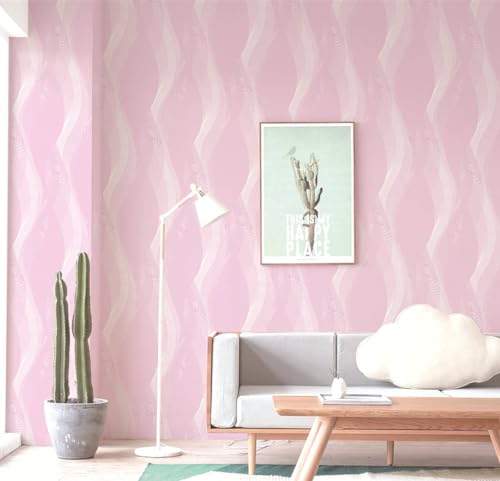 BUVU Vinyltapete 0.53x10m Waschbare Tapete Wellenmotiv, Farbe Rosa von BUVU