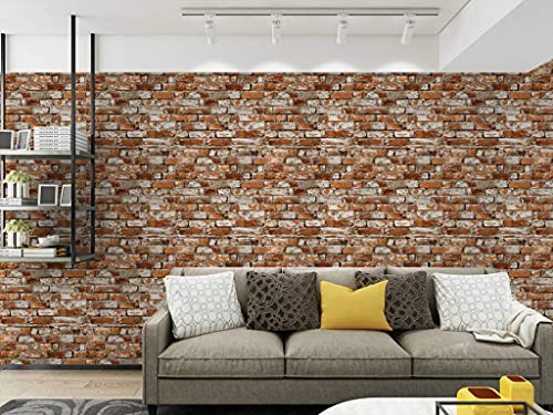 BUVU Vinyltapete 53x1000cm Steintapete Rot Weiß Rustikal Natur Stein, schöne edle Tapete im Steinmauer Loft Design, moderne 3D Optik für Wohnzimmer, Schlafzimmer oder Küche von BUVU