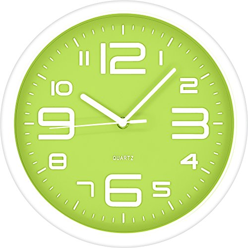 BUVU ZH10086C Modern Wohnzimmer Wanduhr, Plastik, Green & White, 40 x 40 x 5 cm von BUVU