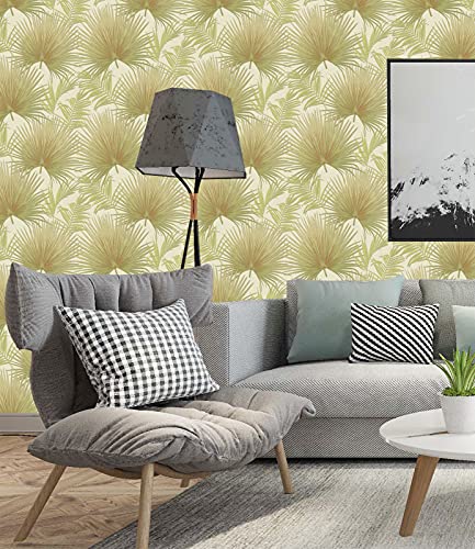 BUVU tapete 53x1000cm beige, Weiß, Blumentapete, Floral Blätter Design Optik Modern Vinyl von BUVU