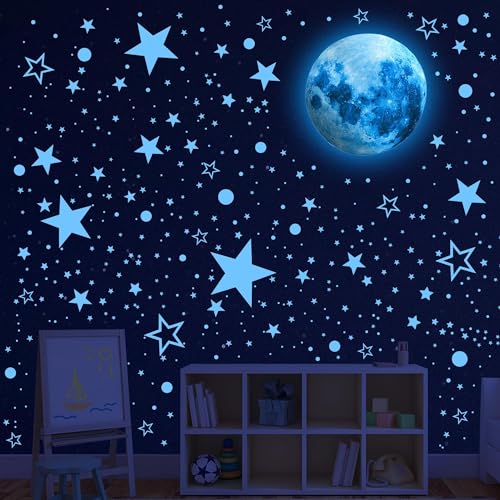 495Pcs Leuchtsterne Kinderzimmer - beruhigender Leuchtsterne selbstklebend - Einschlafhilfe Kinder - Stickers Ceiling Stars Glow in The Dark Kids Boys Bedroom Living Room Decor (Blue) von BUXIUGAN