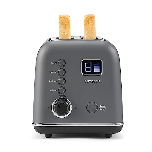 BUYDEEM 2-Slice Motorized Toaster, Retro Style Toaster with LCD Countdown Timer Removal Crumb Tray and 9 Toast Shade Settings, for Bagels, Waffles, Muffins - Ink Grey BUYDEEM 2-Slice Motorized Toaster, Retro Style Toaster with LCD Countdown Timer Removal Crumb Tray and 9 Toast Shade Settings, for Bagels, Waffles, Muffins - Ink Grey von BUYDEEM