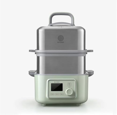 BUYDEEM All in one Food Steamer for Cooking - Stainless Steel 10L Capacity with Stew Pots and Ceramic Steaming Plate, 1500W, 6 Automatic Programs - Cozy Greenish von BUYDEEM