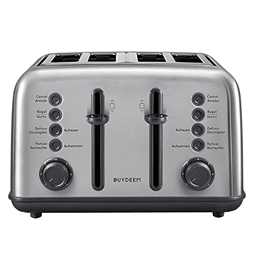 BUYDEEM DT640E Retro Toaster,4 Slices,Stainless Steel,7 browning levels,bread,sandwich,bagel,muffin,Removable Crumb Tray,Extra Wide Slots,1800Watt,Black&Sliver von BUYDEEM
