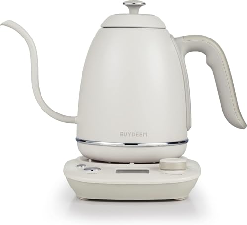BUYDEEM K821 Elektrischer Schwanenhals-Wasserkocher mit variabler Temperaturregelung, Kaffeekanne für Pour Over und Teezubereitung, Edelstahl 18/8,Warmhaltefunktion & integrierter Brüh-Timer, 0,8 L von BUYDEEM
