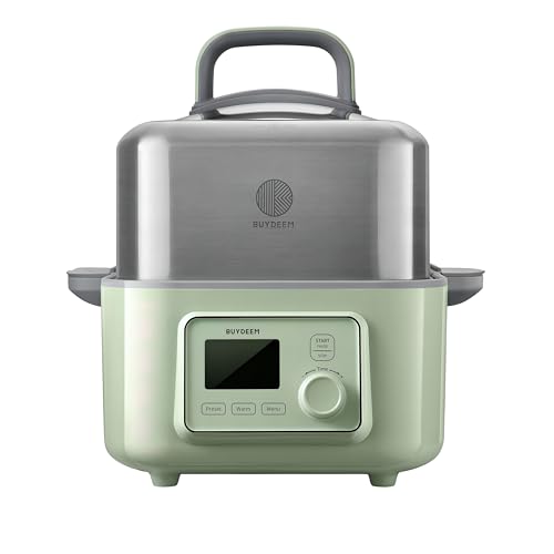 BUYDEEM Multi function Digital Food Steamer for Cooking - Stainless Steel 5L Capacity with Stew Pots and Ceramic Steaming Plate, 1500W, 6 Automatic Programs - Cozy Greenish BUYDEEM Multi function Digital Food Steamer for Cooking - Stainless Steel 5L Capacity with Stew Pots and Ceramic Steaming Plate, 1500W, 6 Automatic Programs - Cozy Greenish von BUYDEEM