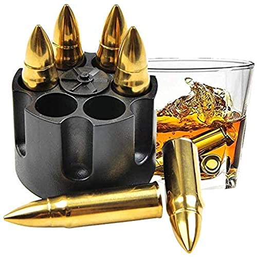 BUYGOO Edelstahl Whisky Steine Bullets mit Basis - 6Pcs Wiederverwendbar Metall Eiswürfel Große Kugelförmig Eiswürfel, Whiskey Zubehör Geschenk für Männer von BUYGOO