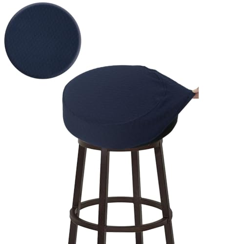 BUYUE Barhocker Hussen, Luxus Stoff Durchmesser 30-35cmRunde Knitter-resistente Dehnbare waschbar staubdicht Hocker Sitzbezug, S-Marineblau-1 Stück von BUYUE
