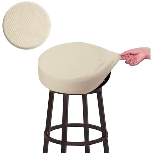 BUYUE Barhocker Hussen, Luxus Stoff Durchmesser 30-35cmRunde Knitter-resistente Dehnbare waschbar staubdicht Hocker Sitzbezug, S-beige-1 Stück von BUYUE