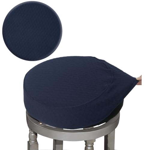 BUYUE Barhocker Hussen, Luxus Stoff Durchmesser 40-45cmRunde Knitter-resistente Dehnbare waschbar staubdicht Hocker Sitzbezug, L-Marineblau-1 Stück von BUYUE