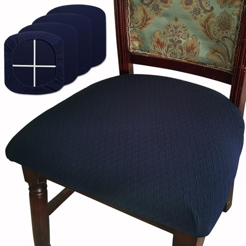 BUYUE Esszimmer Stuhl Hussen Satz von 4, Luxus Jacquard-Stoff Stretch waschbar Slipcover für Küche Sitzabdeckungen, Marineblau-4 Stück von BUYUE