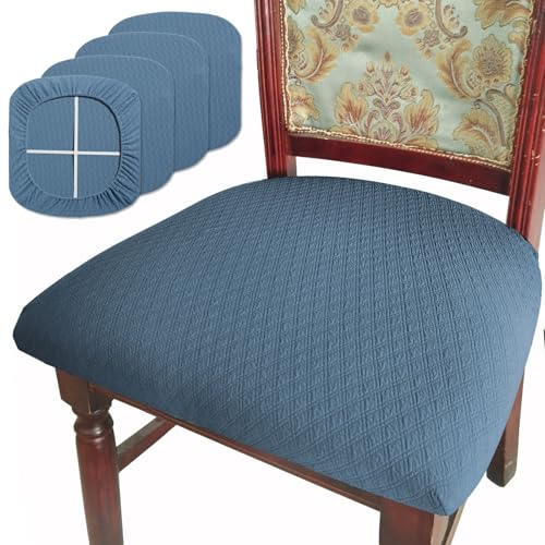 BUYUE Esszimmer Stuhl Hussen Satz von 4, Luxus Jacquard-Stoff Stretch waschbar Slipcover für Küche Sitzabdeckungen, himmelblau-4 Stück von BUYUE