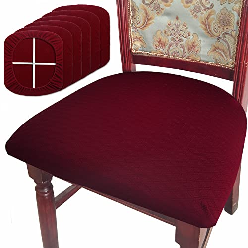 BUYUE Esszimmer Stuhl Hussen Satz von 6, Luxus Jacquard-Stoff Stretch waschbar Slipcover für Küche Sitzabdeckungen, Burgund-6 Stück von BUYUE