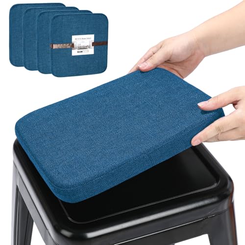 BUYUE Leinen magnetische Barhocker Kissen 1 Stück, Verbesserte Anti-rutsch atmungsaktiv kleinen Stuhl Sitzpolster für Cafe Bistro stapelbar Metallhocker (Quadrat, dunkelblau, 4) von BUYUE