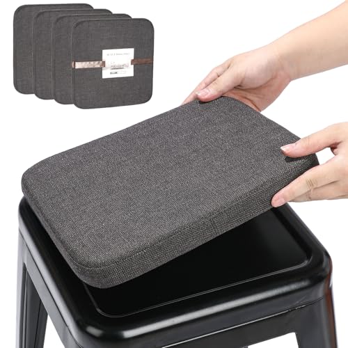 BUYUE Leinen magnetische Barhocker Kissen 1 Stück, Verbesserte Anti-rutsch atmungsaktiv kleinen Stuhl Sitzpolster für Cafe Bistro stapelbar Metallhocker (Quadrat, dunkelgrau, 4) von BUYUE