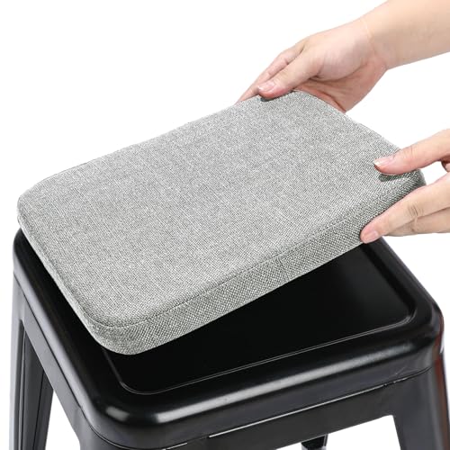 BUYUE Leinen magnetische Barhocker Kissen 1 Stück, Verbesserte Anti-rutsch atmungsaktiv kleinen Stuhl Sitzpolster für Cafe Bistro stapelbar Metallhocker (Quadrat, hellgrau, 1) von BUYUE