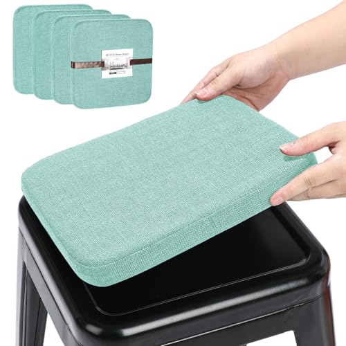 BUYUE Leinen magnetische Barhocker Kissen 1 Stück, Verbesserte Anti-rutsch atmungsaktiv kleinen Stuhl Sitzpolster für Cafe Bistro stapelbar Metallhocker (Quadrat, hellgrün, 4) von BUYUE