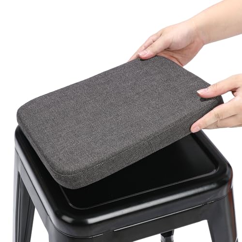 BUYUE Leinen magnetische Barhocker Kissen 1 Stück, Verbesserte Anti-rutsch atmungsaktiv kleinen Stuhl Sitzpolster für Cafe Bistro stapelbar Metallhocker (Quadrat, dunkelgrau, 1) von BUYUE